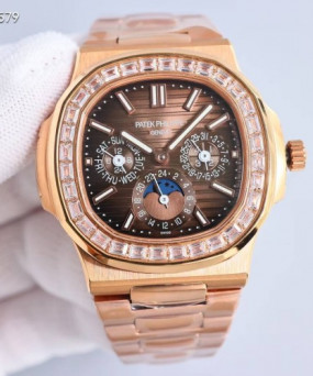 파텍필립 노틸러스 퍼페츄얼 캘린더 바게트 다이아 18k 도금 브라운 컬러 시계 워치